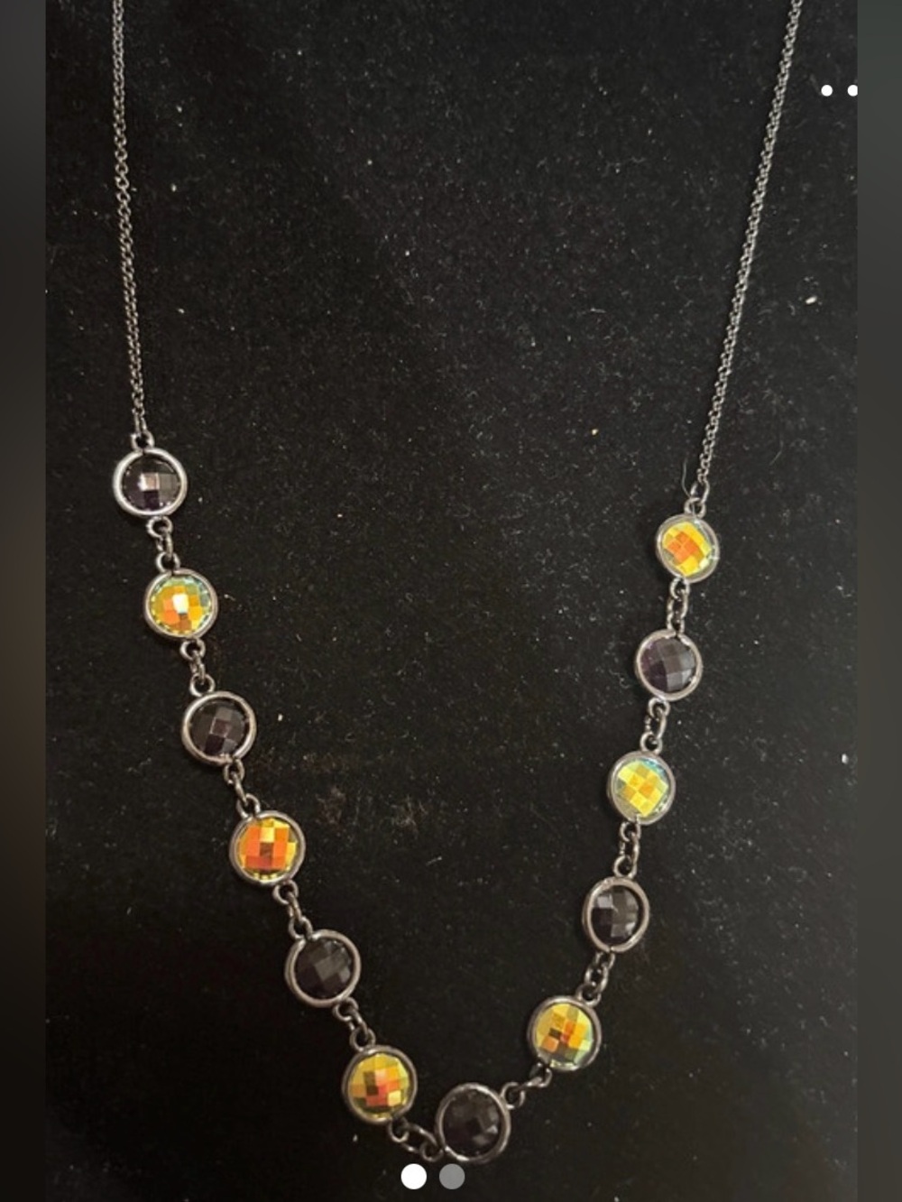 GUESS Gunmetal Iridescent
AB Faceted Crystal Station
Necklace.